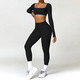women Yoga Set Sportswear Workout Gym Legging Crop Top Long Sleeve Sports Suit