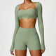 women Yoga Set Sportswear Workout Gym Legging Crop Top Long Sleeve Sports Suit