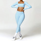 women Yoga Set Sportswear Workout Gym Legging Crop Top Long Sleeve Sports Suit