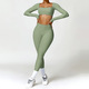 women Yoga Set Sportswear Workout Gym Legging Crop Top Long Sleeve Sports Suit
