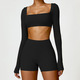 women Yoga Set Sportswear Workout Gym Legging Crop Top Long Sleeve Sports Suit