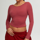 langärmeliges Yoga Crop Top einfarbiges Workout T-Shirt