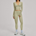 deep V Long Sleeve Yoga Set With High Waist Workout Tights