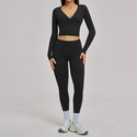 deep V Long Sleeve Yoga Set With High Waist Workout Tights