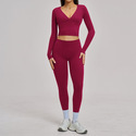 deep V Long Sleeve Yoga Set With High Waist Workout Tights