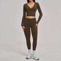 deep V Long Sleeve Yoga Set With High Waist Workout Tights