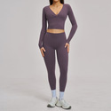 deep V Long Sleeve Yoga Set With High Waist Workout Tights