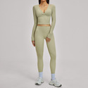 deep V Long Sleeve Yoga Set With High Waist Workout Tights