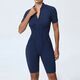 Damen Zip Front Kurzarm Bodysuit Jumpsuit für Gym & Yoga