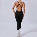 cross Strap Backless Jumpsuit Gym Set Women Short Sleeve Fitness Overalls