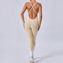 cross Strap Backless Jumpsuit Gym Set Women Short Sleeve Fitness Overalls
