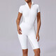 waist Cinching Zipper Jumpsuit With Short Sleeves