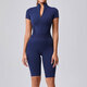waist Cinching Zipper Jumpsuit With Short Sleeves