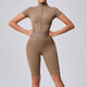 waist Cinching Zipper Jumpsuit With Short Sleeves