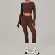 Damen Yoga Trainingsanzug Set - atmungsaktives Gym Laufen Workout Langarm Sport Shirt & Leggings