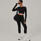 Damen Yoga Trainingsanzug Set - atmungsaktives Gym Laufen Workout Langarm Sport Shirt & Leggings