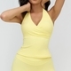 Damen Hanging Neck V-Neck Vest Mit Abnehmbaren Pads Kontrastfarben Backless Gym Fitness Wear