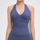 Damen Hanging Neck V-Neck Vest Mit Abnehmbaren Pads Kontrastfarben Backless Gym Fitness Wear