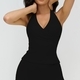 Damen Hanging Neck V-Neck Vest Mit Abnehmbaren Pads Kontrastfarben Backless Gym Fitness Wear