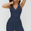 women’S Hanging Neck V-Neck Vest With Removable Pads Contrast Colors Backless Gym Fitness Wear