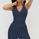 Damen Hanging Neck V-Neck Vest Mit Abnehmbaren Pads Kontrastfarben Backless Gym Fitness Wear