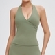 Damen Hanging Neck V-Neck Vest Mit Abnehmbaren Pads Kontrastfarben Backless Gym Fitness Wear