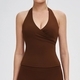 Damen Hanging Neck V-Neck Vest Mit Abnehmbaren Pads Kontrastfarben Backless Gym Fitness Wear