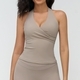 Damen Hanging Neck V-Neck Vest Mit Abnehmbaren Pads Kontrastfarben Backless Gym Fitness Wear