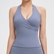 Damen Hanging Neck V-Neck Vest Mit Abnehmbaren Pads Kontrastfarben Backless Gym Fitness Wear