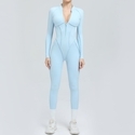 half Zip Long Sleeved Yoga Jumpsuit Women Backless Tight Sports Bodysuit