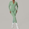 half Zip Long Sleeved Yoga Jumpsuit Women Backless Tight Sports Bodysuit