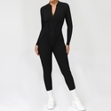half Zip Long Sleeved Yoga Jumpsuit Women Backless Tight Sports Bodysuit