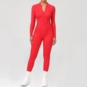 half Zip Long Sleeved Yoga Jumpsuit Women Backless Tight Sports Bodysuit