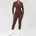 half Zip Long Sleeved Yoga Jumpsuit Women Backless Tight Sports Bodysuit