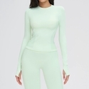 Damen Nahtloses Yoga Top Langarm Atmungsaktiv Fitness Shirt