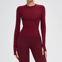 Damen Nahtloses Yoga Top Langarm Atmungsaktiv Fitness Shirt