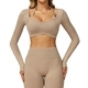 Geripptes Langarm Yoga Shirt Für Damen - Hohe Elastizität Dry Fit Sport Top