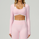 Geripptes Langarm Yoga Shirt Für Damen - Hohe Elastizität Dry Fit Sport Top
