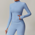 Damen Langarm Sportjacke mit Taschen Yoga-Shirt schnell trocknendes Gym Top Sonnenschutz Sportswear Laufen Jacken Zip Fitness Kleidung