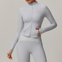 Damen Langarm Sportjacke mit Taschen Yoga-Shirt schnell trocknendes Gym Top Sonnenschutz Sportswear Laufen Jacken Zip Fitness Kleidung