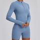 women’S Yoga Tracksuit Set With Zipper Long Sleeve Bodysuit And Shorts