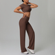 women's Knitted Yoga Set Short Sleeve Crop Top Gym Pants