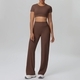 women's Knitted Yoga Set Short Sleeve Crop Top Gym Pants