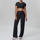 women's Knitted Yoga Set Short Sleeve Crop Top Gym Pants