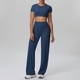 women's Knitted Yoga Set Short Sleeve Crop Top Gym Pants
