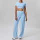 women's Knitted Yoga Set Short Sleeve Crop Top Gym Pants
