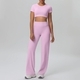 women's Knitted Yoga Set Short Sleeve Crop Top Gym Pants