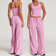 yoga Gym Set 2 Pieces Women Wide Leg Straight Pants Sports Tank Suit