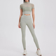 mesh Short Sleeve Yoga Set With Buttery Soft Leggings
