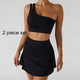 one Shoulder Yoga Skirt Set With High Waist Crop Top